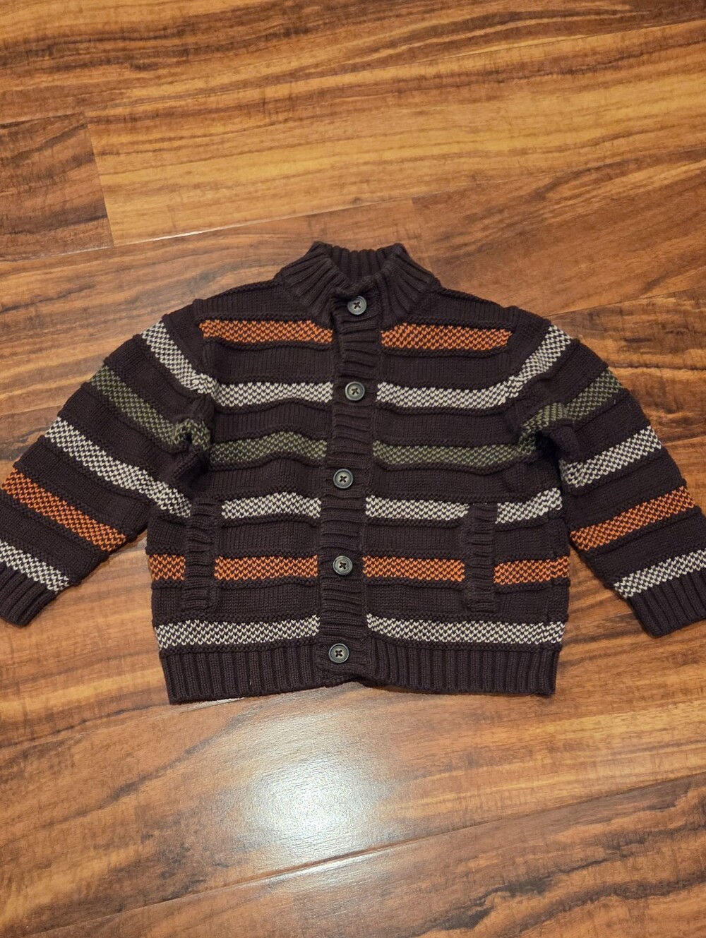 Janie and Jack EUC 2T Brown Striped Knit Button Cardigan